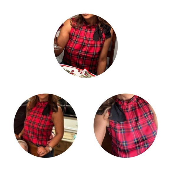 New❤️💚Beautiful Blackwatch /Red plaid bow-neck blousy top - Picture 7 of 12